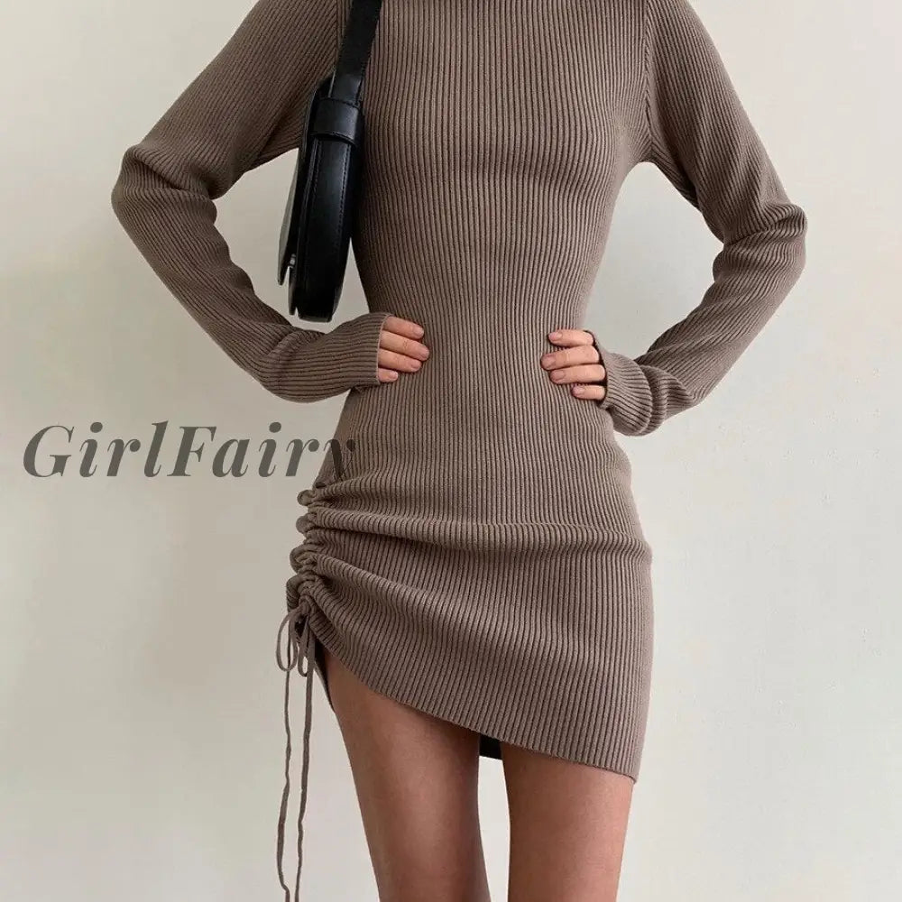 Buy RIBBED WITH DRAWSTRINGS ON MY GREY BODYCON DRESS for Women