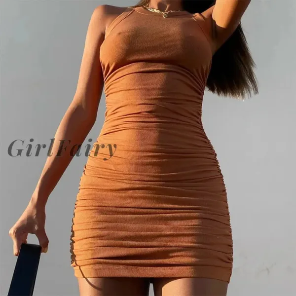 only 13 00 usd for girlfairy hirigin cotton ruched drawstring sexy dresses women sleeveless elastic mini dress vintage bodycon club wear 2023 casual vestidos online at the shop 0
