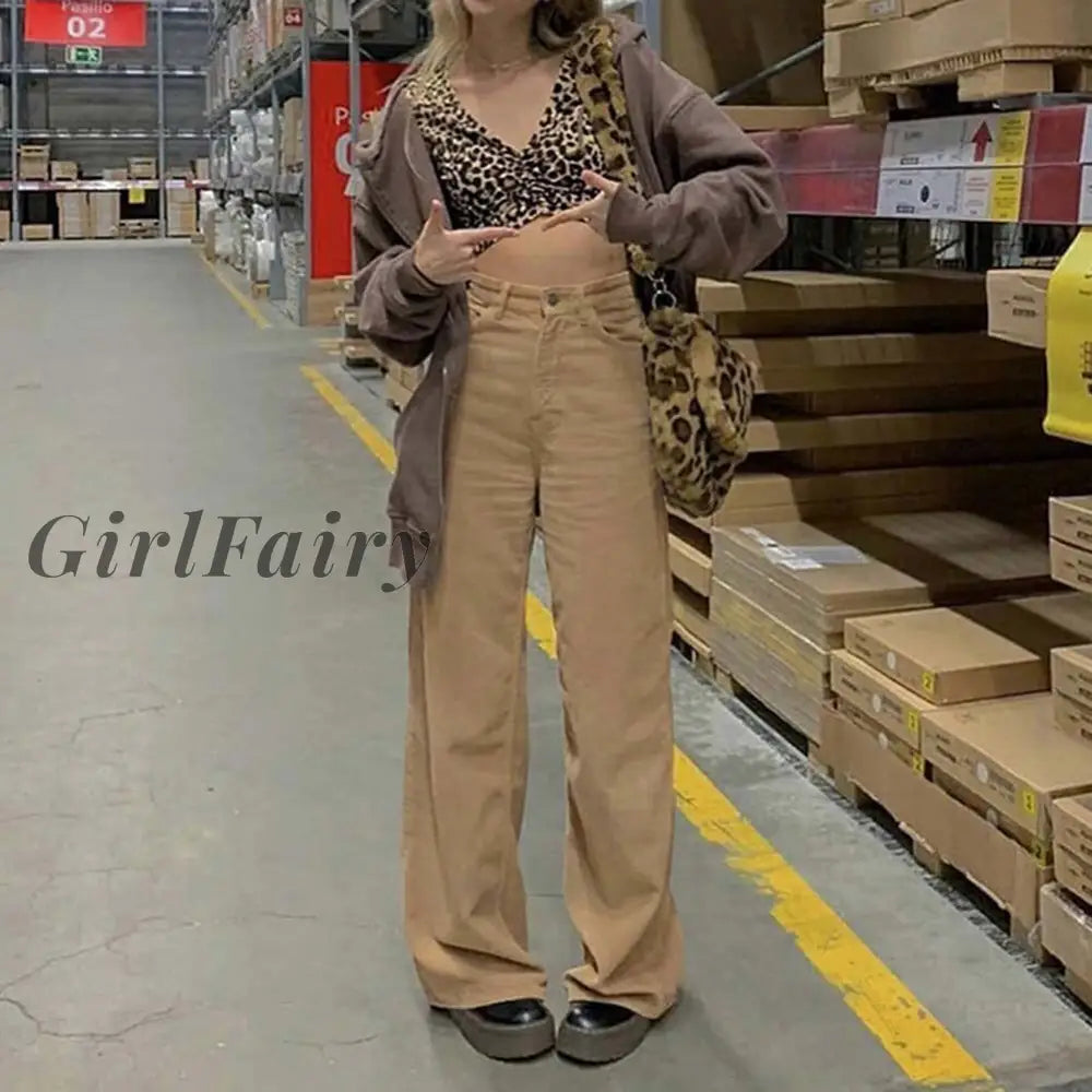 Girlfairy Indie Aesthetics Wide Leg Pants Y2k Solid Corduroy Brown Pants  High Waist Pants Vintage Autumn Baggy Trousers Women Sweatpants