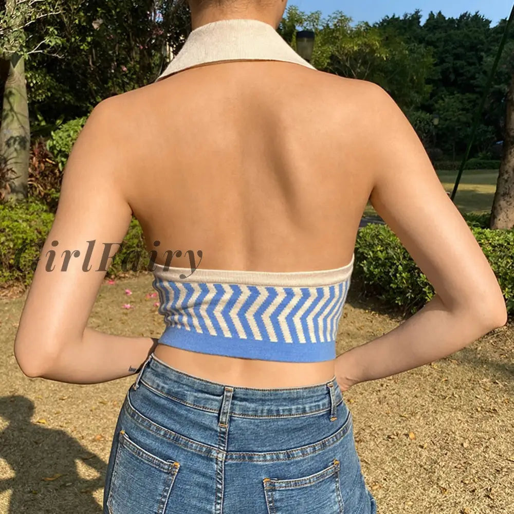 Only 15.82 usd for GirlFairy New GirlFairy Knit Y2k Crop Top Women Halter  Neck Backless Summer Backless Stripe Tops For Girls V Neck Sleeveless  Vintage Sexy Tank Tops Online at the Shop